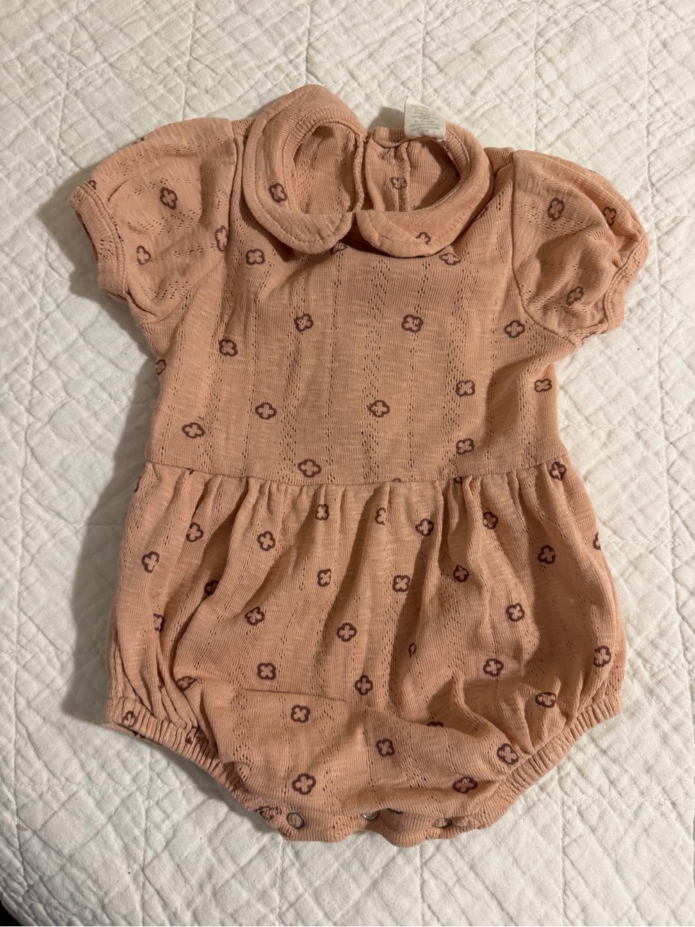 Peach Knit Baby Romper with Peter Pan Collar